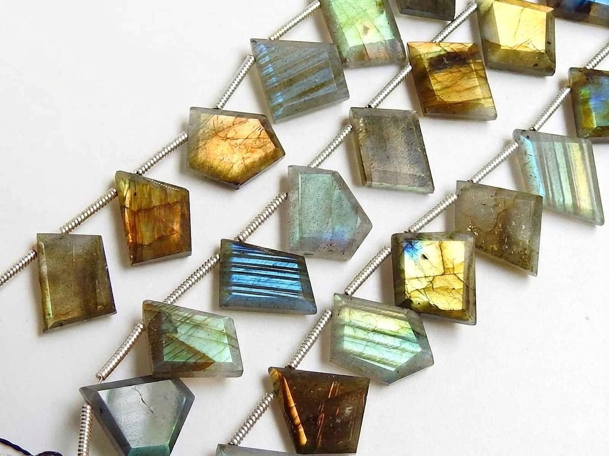 Labradorite Faceted Slice Beads, Multi Fire Briolette Pendant 14 Pc Strand 10mm-15mm, Wholesale Natural Blue Flash Stone for DIY Jewelry
