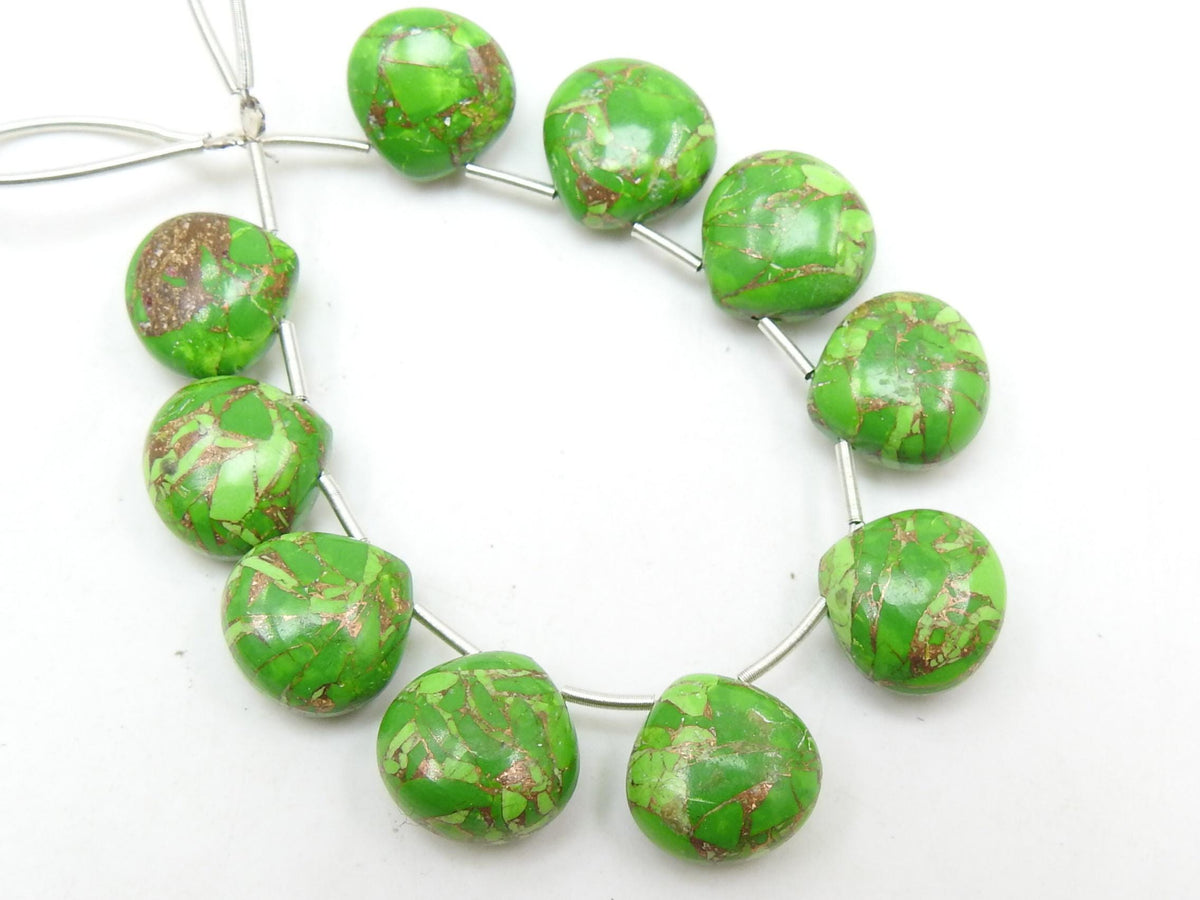 Copper Turquoise Heart Beads, Smooth Teardrop Loose Stone Wholesale, Green Blue Mojave Stone Beads For Jewelry Making, Bulk Craft Supplies