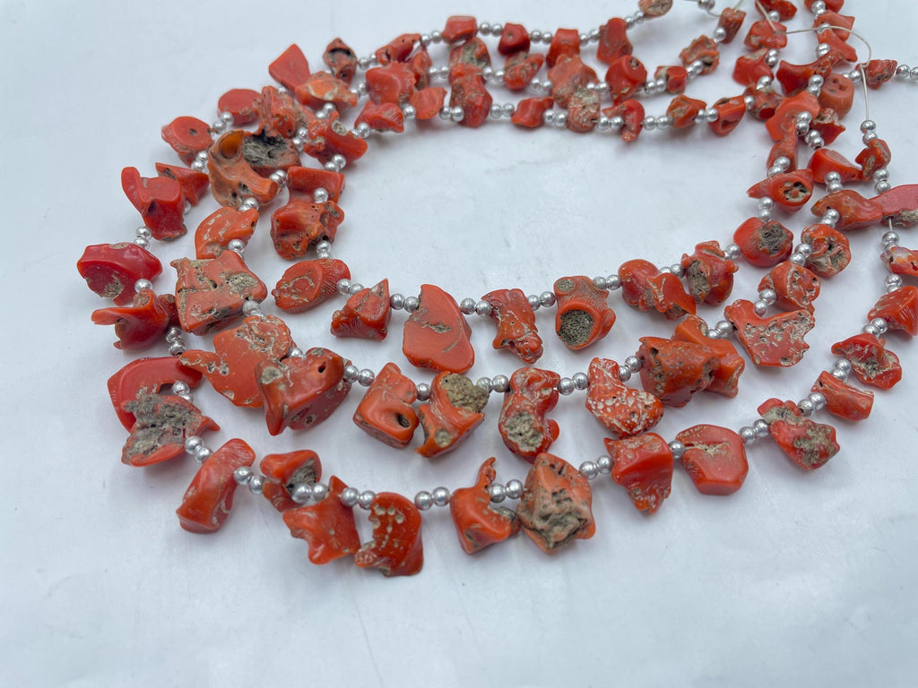 Natural Red Coral Rough Polished Slice Briolette Beads 15-10mm Graduated 14 Inch Strand Loose Gemstone for Handmade Jewelry Making Supplies