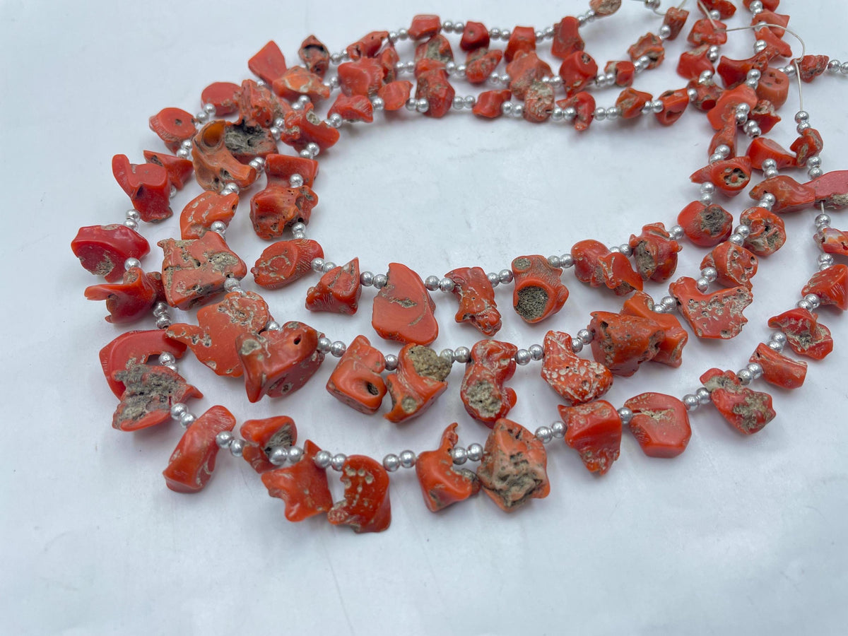 Natural Red Coral Rough Polished Slice Briolette Beads 15-10mm Graduated 14 Inch Strand Loose Gemstone for Handmade Jewelry Making Supplies