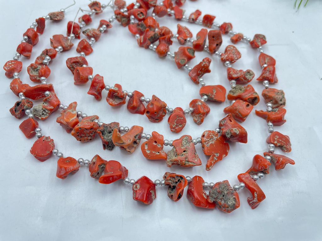 Natural Red Coral Rough Polished Slice Briolette Beads 15-10mm Graduated 14 Inch Strand Loose Gemstone for Handmade Jewelry Making Supplies