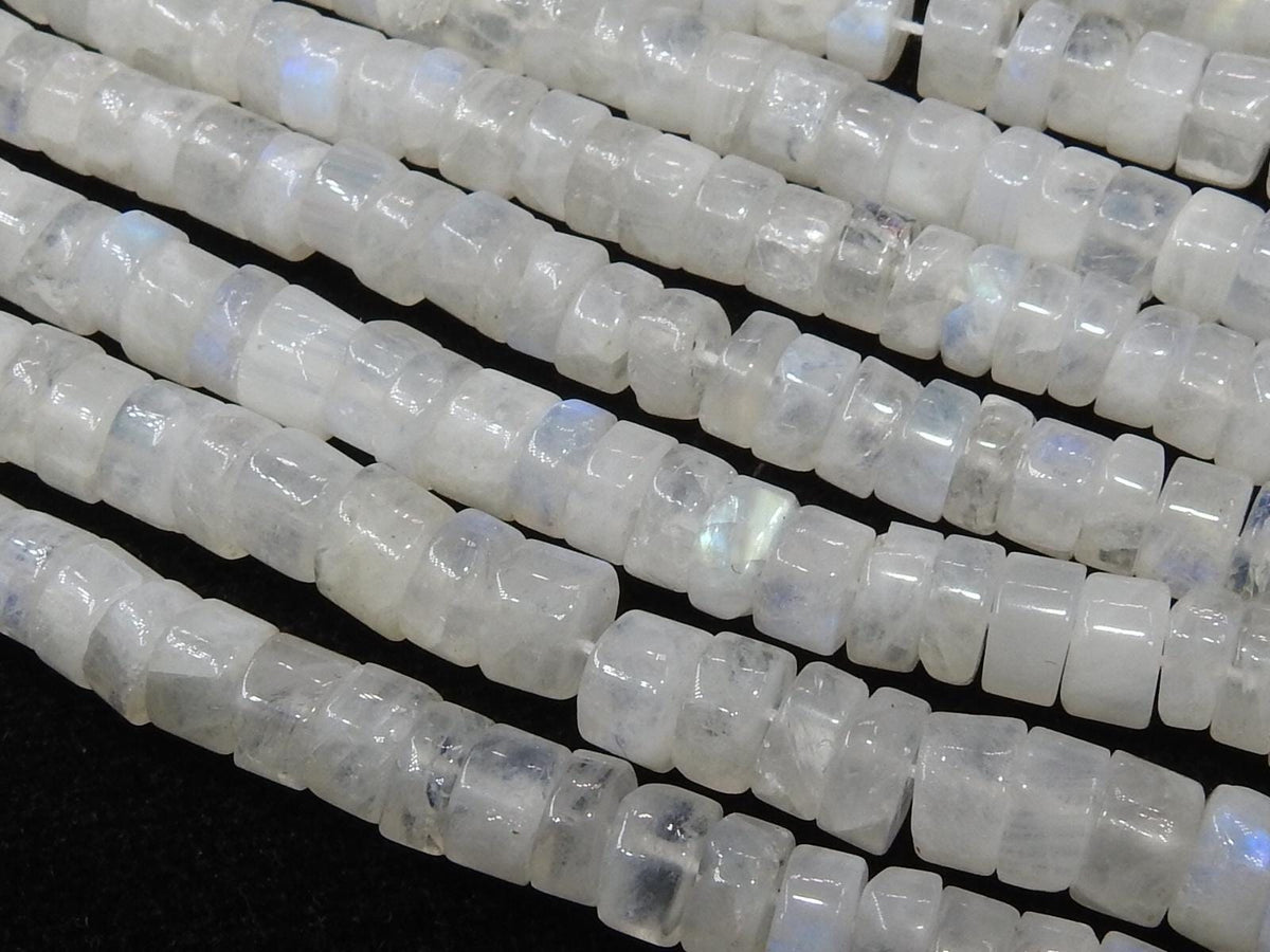 White Rainbow Moonstone Smooth Tire Wheel Beads, Multi Flashy Fire Natural Gemstone Rondell, 16 Inches Strand, Approx 7mm Jewelry Supplies