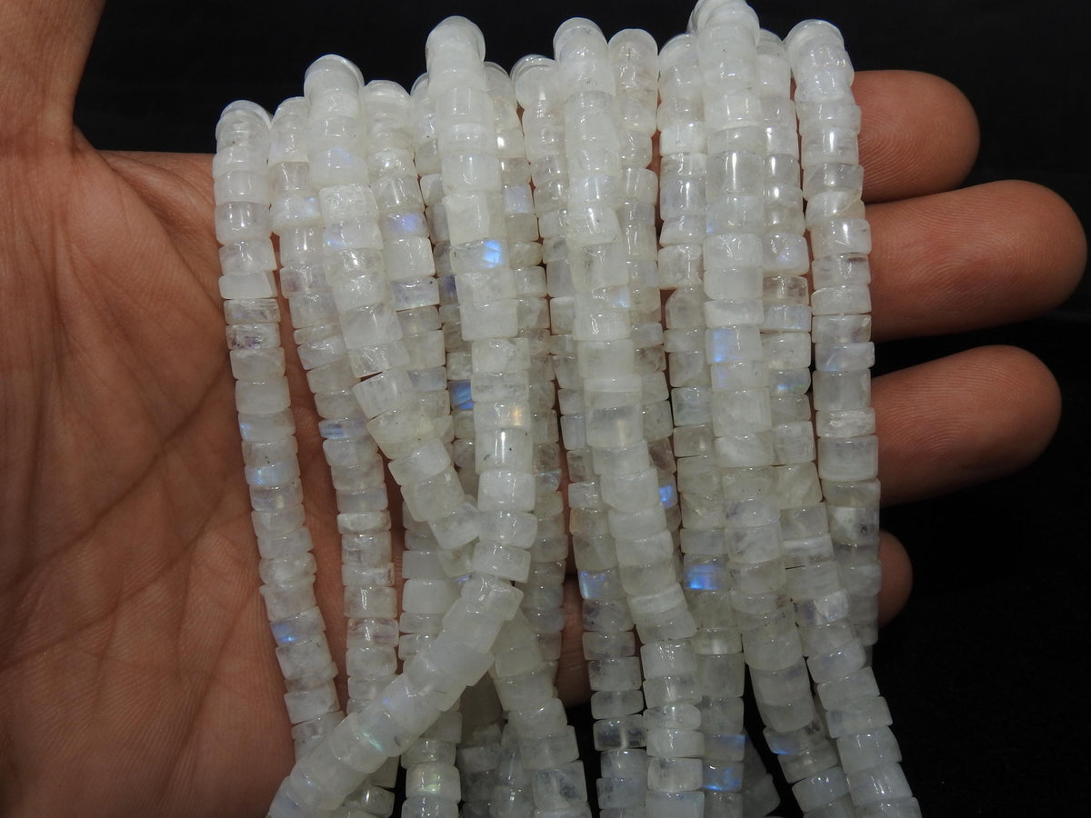 White Rainbow Moonstone Smooth Tire Wheel Beads, Multi Flashy Fire Natural Gemstone Rondell, 16 Inches Strand, Approx 7mm Jewelry Supplies