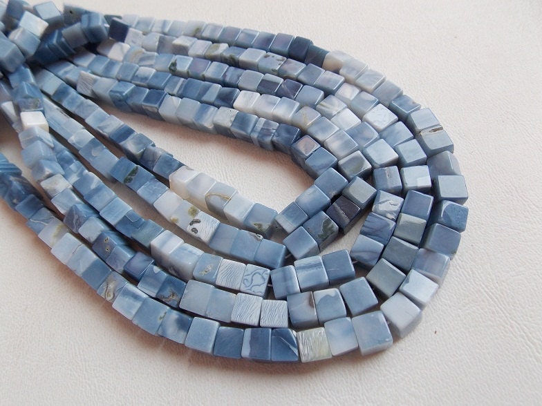5mm Blue Opal Cube Beads, Multi Shaded Smooth Polished Box Shape, 16 Inch Strand Natural Gemstone for Jewelry Making Supplies MS-CB1