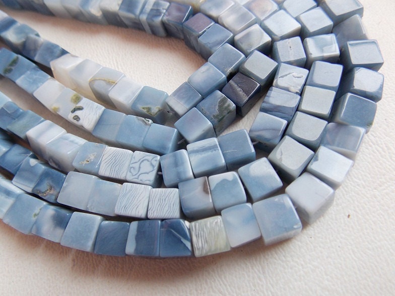 5mm Blue Opal Cube Beads, Multi Shaded Smooth Polished Box Shape, 16 Inch Strand Natural Gemstone for Jewelry Making Supplies MS-CB1
