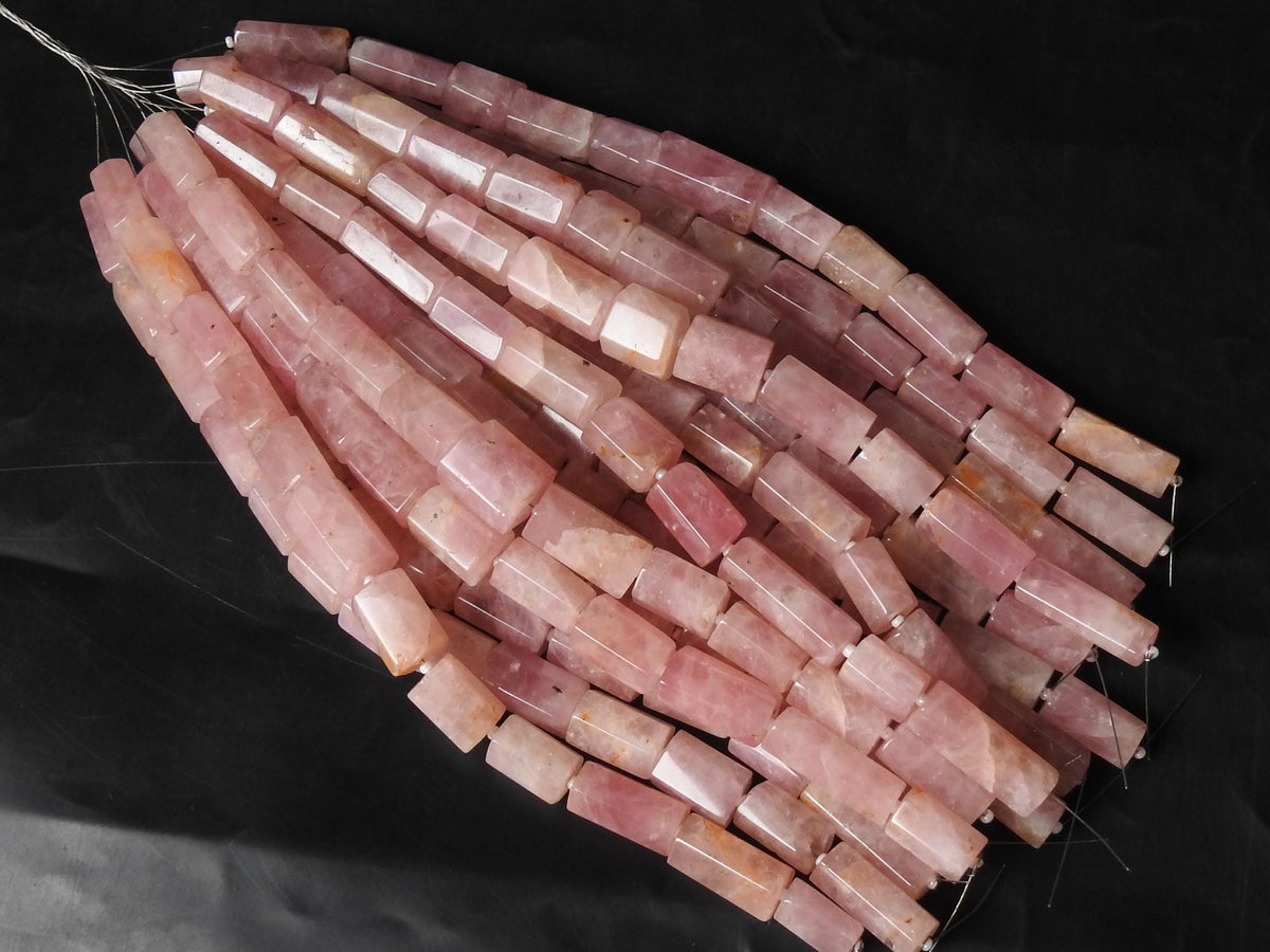 Rose Quartz Faceted Tube Shape Beads 12x10mm 22x10mm Natural Pink Stone 8" Strand Loose Gemstone DIY Jewelry Making Supplies Wholesale