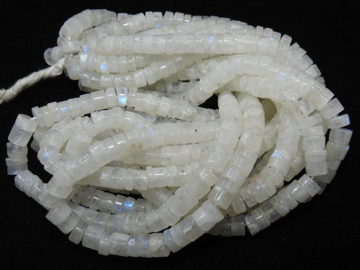 White Rainbow Moonstone Smooth Tire Wheel Beads, Multi Flashy Fire Natural Gemstone Rondell, 16 Inches Strand, Approx 7mm Jewelry Supplies