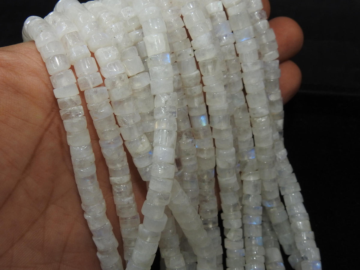 White Rainbow Moonstone Smooth Tire Wheel Beads, Multi Flashy Fire Natural Gemstone Rondell, 16 Inches Strand, Approx 7mm Jewelry Supplies