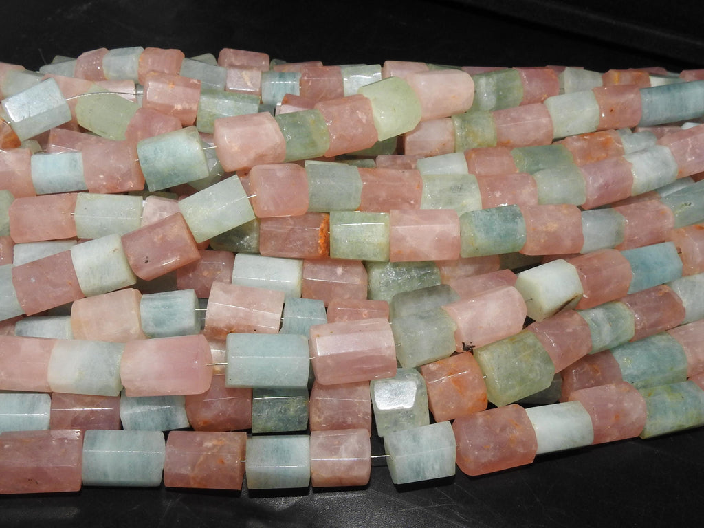 Aquamarine Rose Quartz Faceted Tube Beads 8 Inch Strand 9x8 To 14x10 mm Natural Gemstone Loose Jewelry Making Supplies WB-1