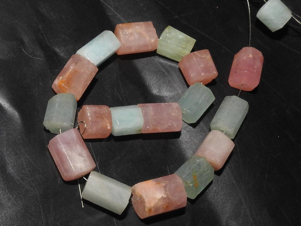 Aquamarine Rose Quartz Faceted Tube Beads 8 Inch Strand 9x8 To 14x10 mm Natural Gemstone Loose Jewelry Making Supplies WB-1