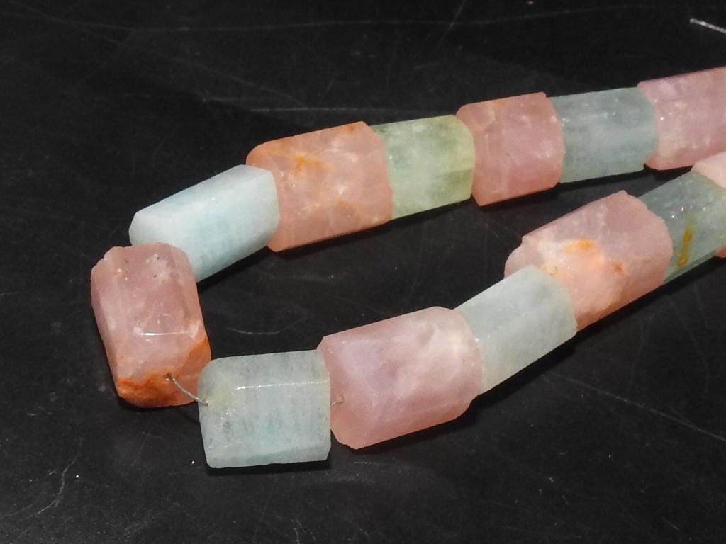 Aquamarine Rose Quartz Faceted Tube Beads 8 Inch Strand 9x8 To 14x10 mm Natural Gemstone Loose Jewelry Making Supplies WB-1