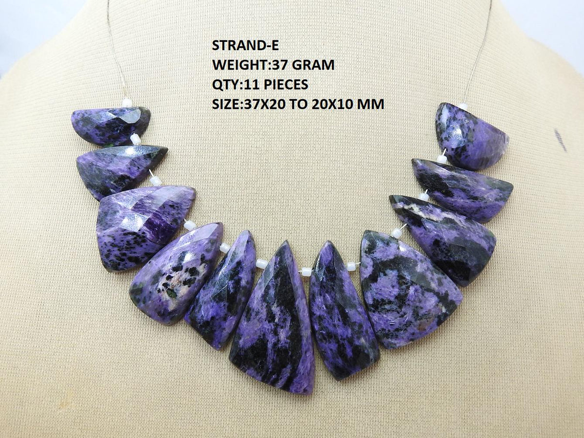 Natural Charoite Faceted Gemstone Beads, Purple Briolette Strand, Side Drilled Loose Stone for Handmade Jewelry Craft Supplies