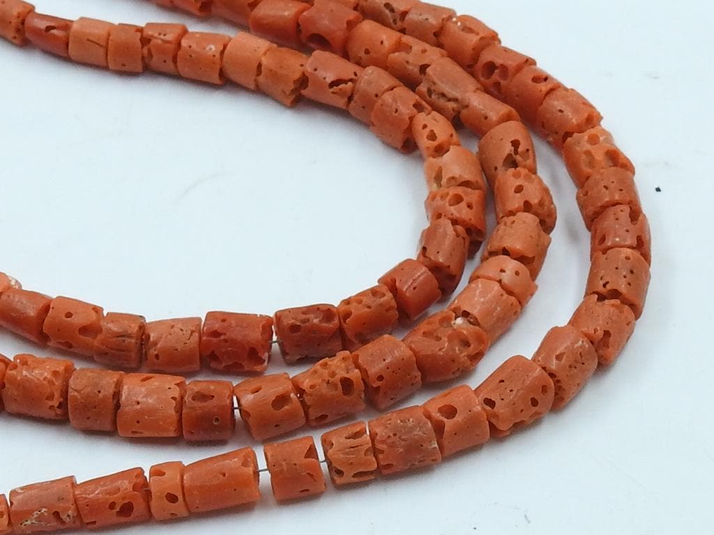 Natural Red Coral Smooth Tire Beads, 5-7mm Coin Button Shape, 8-Inch Strand For Jewelry Making