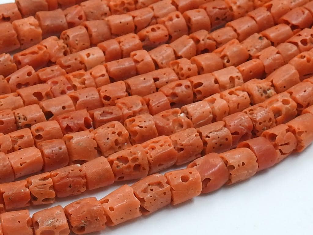 Natural Red Coral Smooth Tire Beads, 5-7mm Coin Button Shape, 8-Inch Strand For Jewelry Making