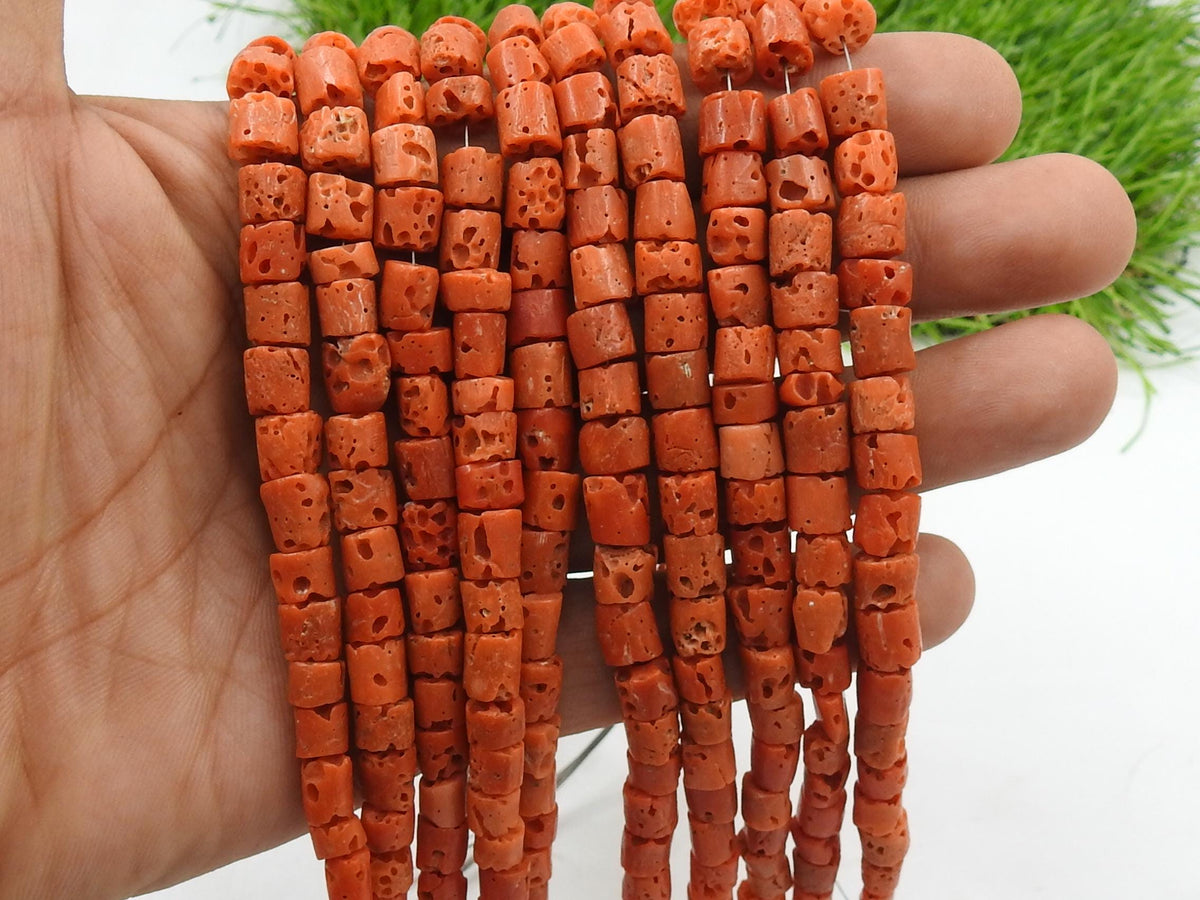 Natural Red Coral Smooth Tire Beads, 5-7mm Coin Button Shape, 8-Inch Strand For Jewelry Making
