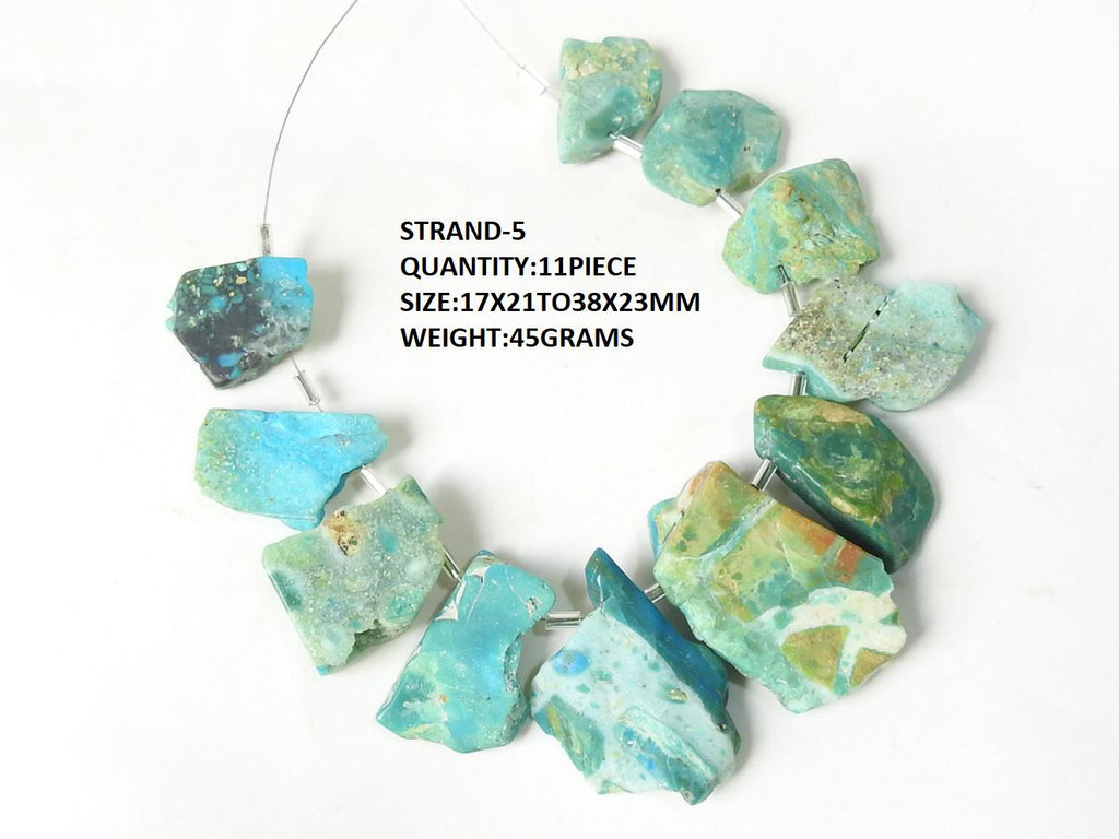 Chrysocolla Rough Slice Matte Polished Beads, 8 Inch Strand, Natural Gemstone Slices for Jewelry Making, Wholesale Gemstone Supplies R4
