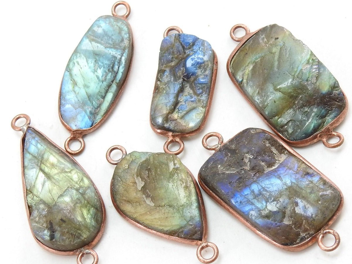 Natural Raw Stones Connectors, Multi Gemstone Rough Crystal Charms, Labradorite Moonstone Quartz Ruby Wholesale DIY Craft Supplies