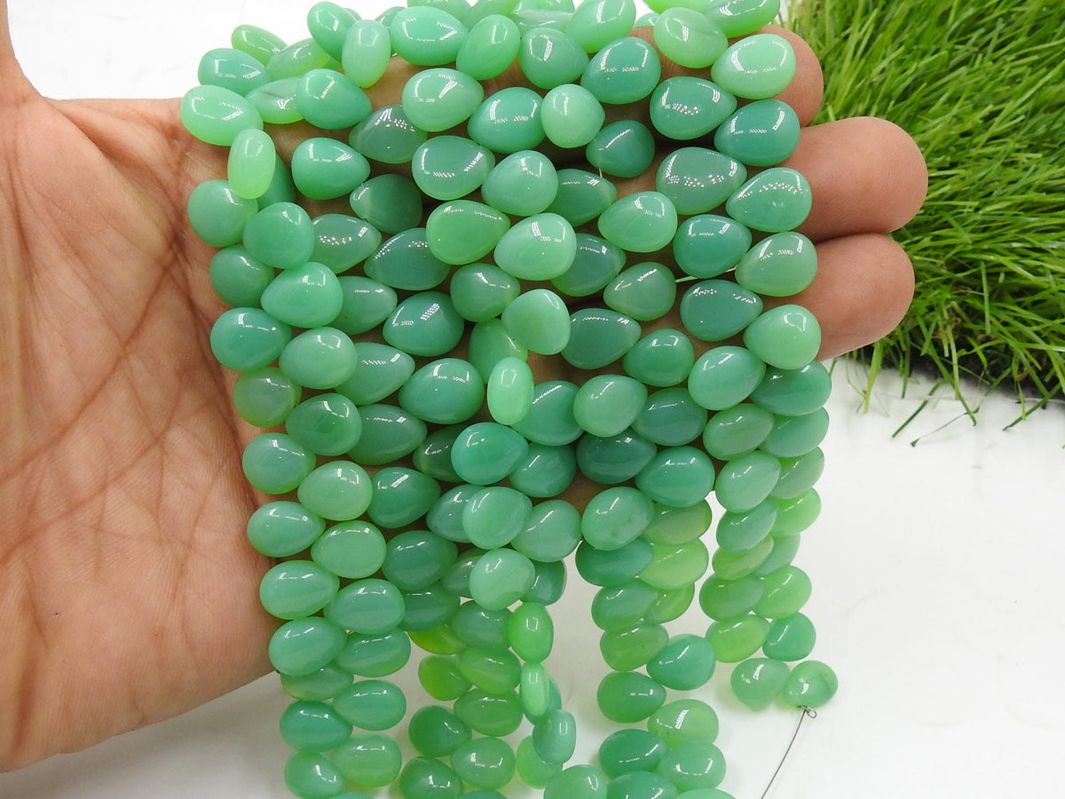 Chrysoprase Green Chalcedony Smooth Teardrop 8 Inch Strand 10x8 to 12x10mm Loose Beads For Jewelry Making Wholesale Supply PME-CY2
