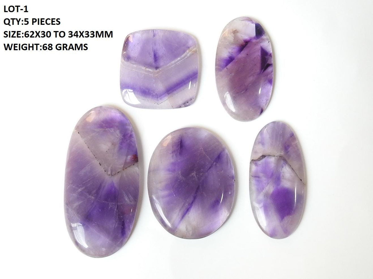 Wholesale Amethyst Cabochon Lot, Bulk Natural Purple Loose Gemstones | Mixed Size Oval & Round Crystals For Jewelry Designers Crafting