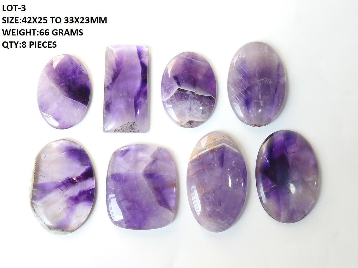 Wholesale Amethyst Cabochon Lot, Bulk Natural Purple Loose Gemstones | Mixed Size Oval & Round Crystals For Jewelry Designers Crafting
