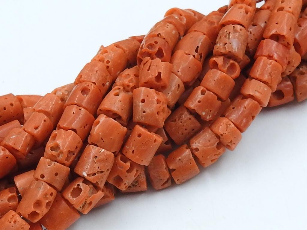 Natural Red Coral Smooth Tire Beads, 5-7mm Coin Button Shape, 8-Inch Strand For Jewelry Making
