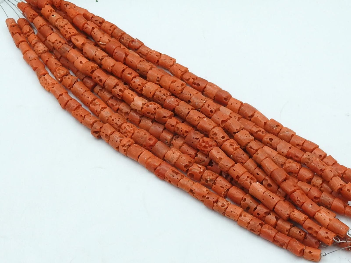 Natural Red Coral Smooth Tire Beads, 5-7mm Coin Button Shape, 8-Inch Strand For Jewelry Making