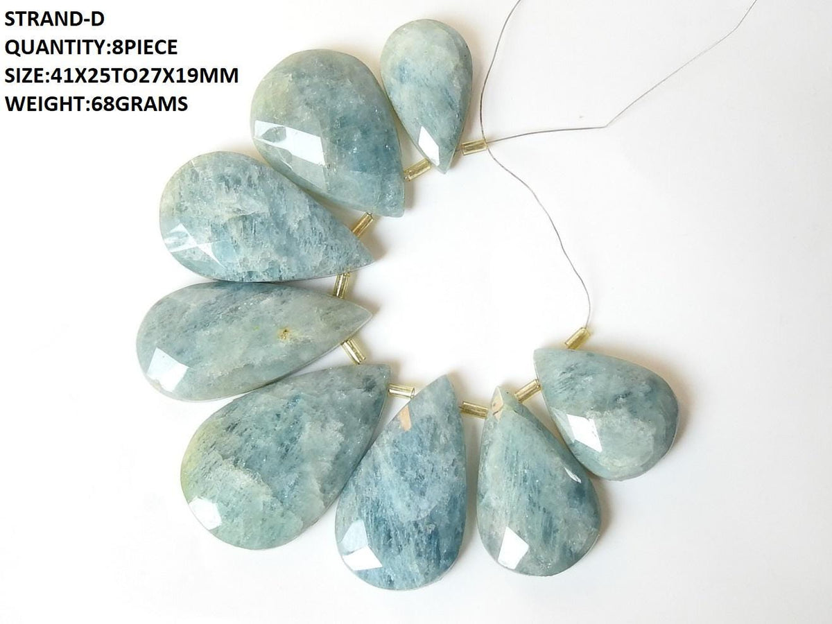 Aquamarine Faceted Pear Briolette Beads, Natural Light Blue Gemstone Cabochon Strand for Jewelry Making, Pendant & Necklace Supply