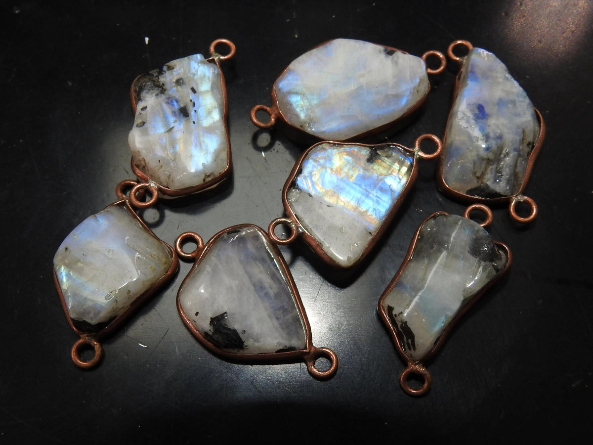 Natural Raw Stones Connectors, Multi Gemstone Rough Crystal Charms, Labradorite Moonstone Quartz Ruby Wholesale DIY Craft Supplies